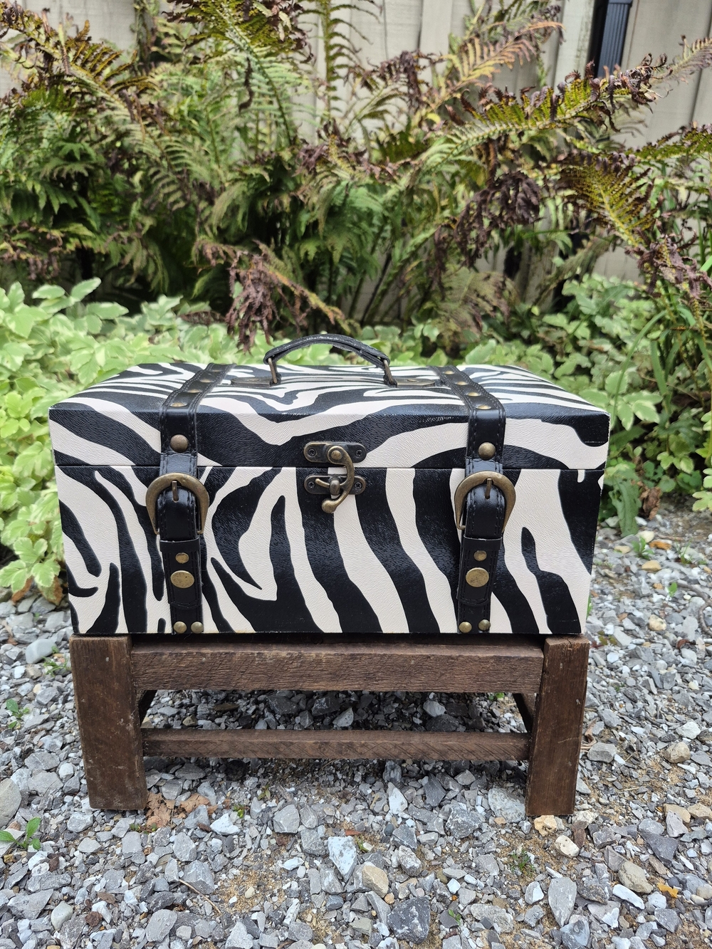 Vintage Style Zebra Print Wooden Accent Trunk Keepsake Box - Excellent Condition
